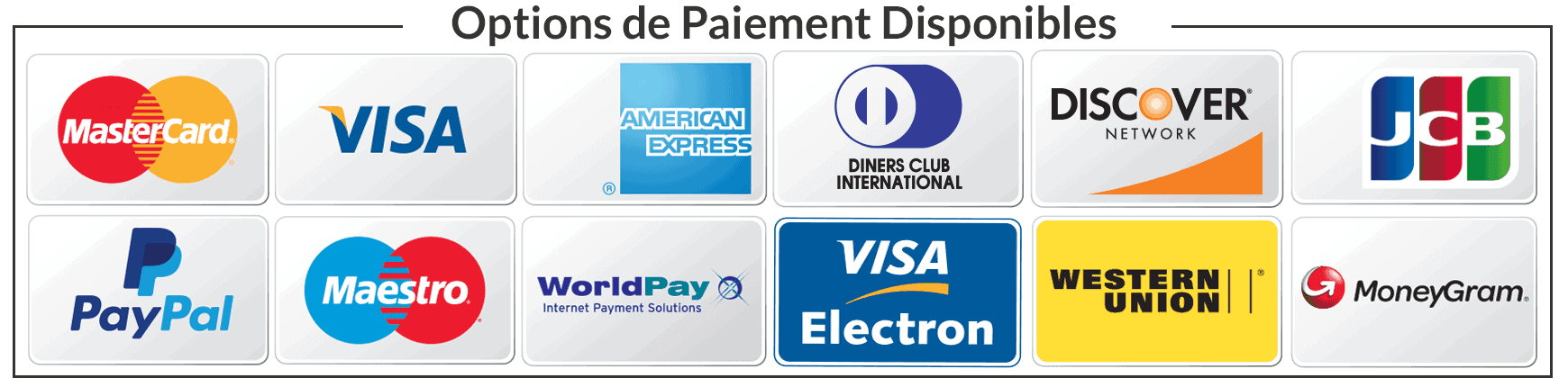Cartes de paiement Visa Mastercard Amex Carte Bleu Paypal Discover